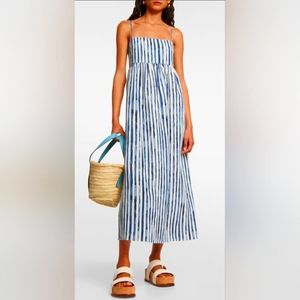 Vince painterly Stripe Ruched Dress Blue/White Size 8 New NWT